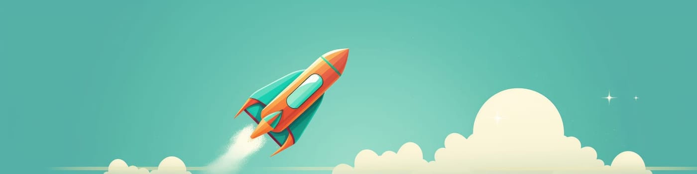 Flying rocket in sky illustration concept