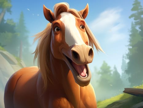 Happy smiling horse outside, animal concept