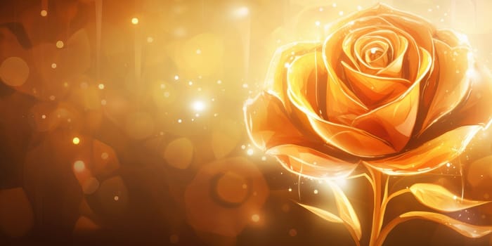 Gold rose with a glowing effects around, wallpaper or pattern concept