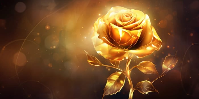 Gold rose with a glowing effects around, wallpaper or pattern concept