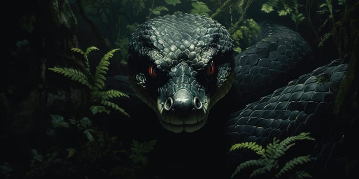 Detail to a mysterious snake head in the nature, animal concept