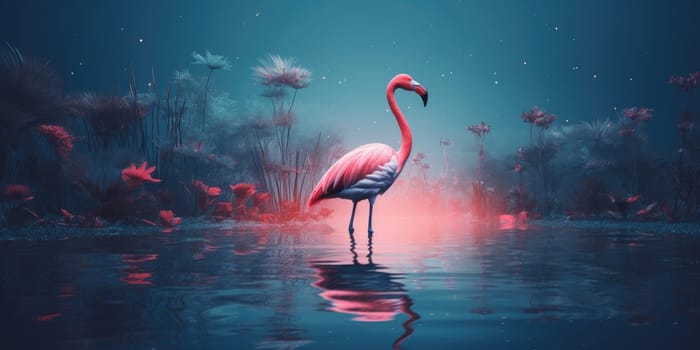 Pink flamingo by a lake, nature and wildlife concept
