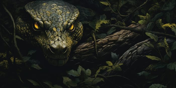 Detail to a mysterious snake head in the nature, animal concept