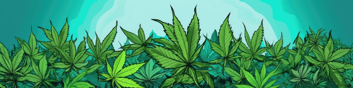 Marijuana plant and leaves as banner, cannabis, especially as smoked or consumed as psychoactive drug, nature coconut