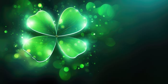 Cloverleaf with shiny green background, a shape or pattern resembling leaf of clover