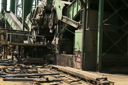 Old recycling plant for waste disposal. Abandoned Russian factory.