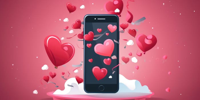 Smartphone or mobile with a heart love icons around, technology concept