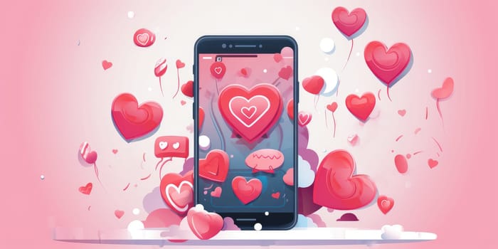 Smartphone or mobile with a heart love icons around, technology concept