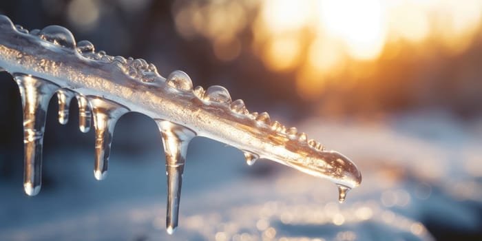 Macro detail to an icicle during strong winter, nature concept