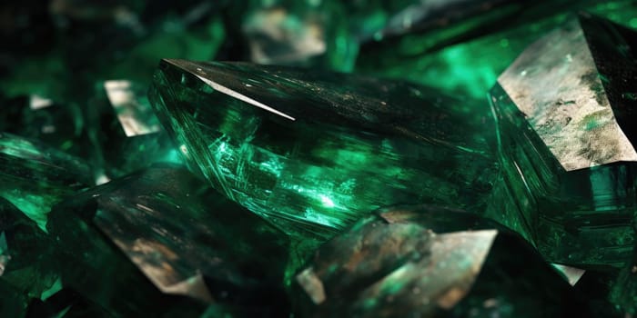 Macro detail to emerald stone bright green precious stone consisting of a chromium rich variety of beryl, mineral raw material