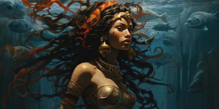 Mysterious portrait of naga woman at a deep sea, mystic character