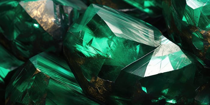 Macro detail to emerald stone bright green precious stone consisting of a chromium rich variety of beryl, mineral raw material