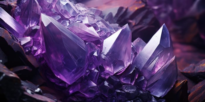 Macro detail to a precious stone consisting of a violet or purple variety of quartz, ametyst raw material stone, jewelry concept