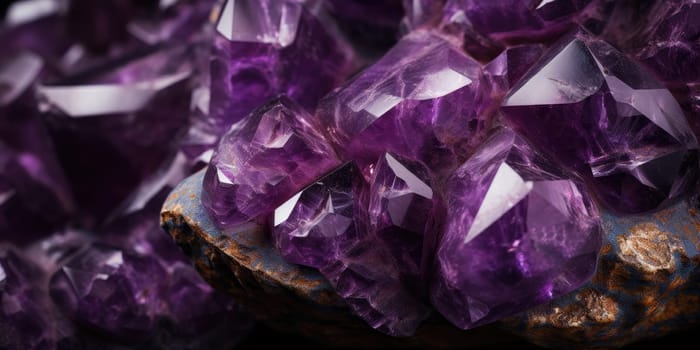 Macro detail to a precious stone consisting of a violet or purple variety of quartz, ametyst raw material stone, jewelry concept