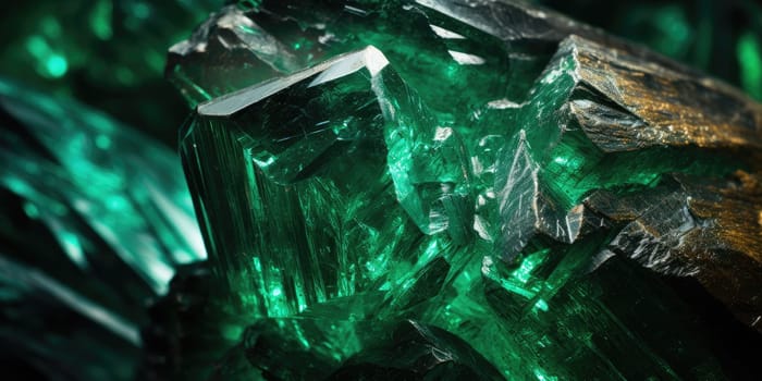 Macro detail to emerald stone bright green precious stone consisting of a chromium rich variety of beryl, mineral raw material