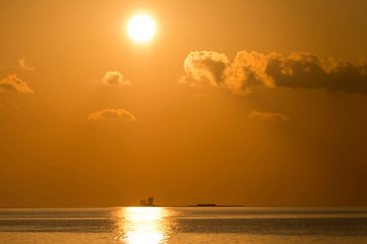 wonderful golden sunset in maldives island