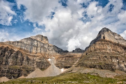 Canada Rocky Mountains Panorama on cloudy sky