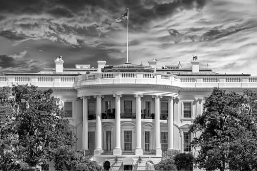 White House on deep blue sky background in black and white