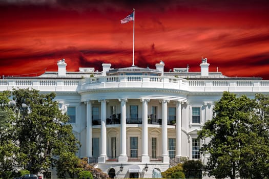 White House on deep red sunset background