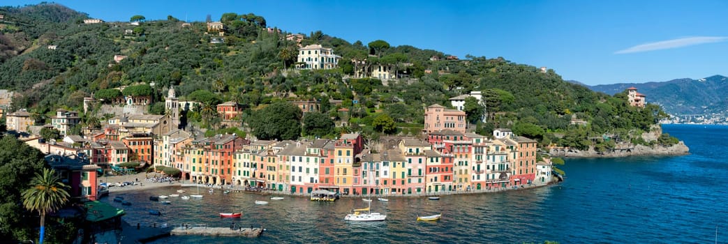 portofino aerial panorama view on sunny day