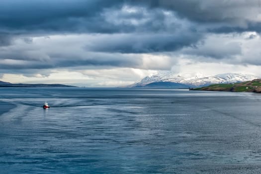 Akureyri Iceland coastal view in spring time