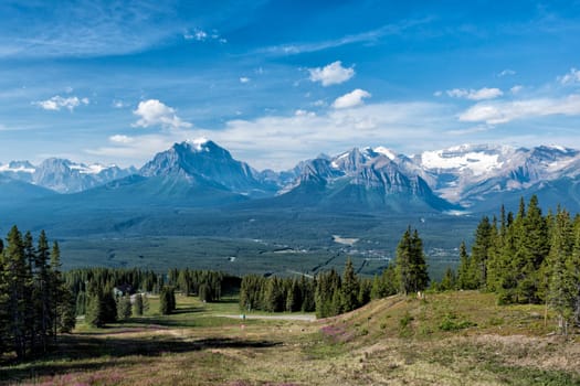 Canada Rocky Mountains Panorama on cloudy sky