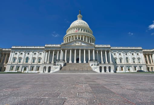 Huge view Panorama of Washington US Capitol on brighty sky background