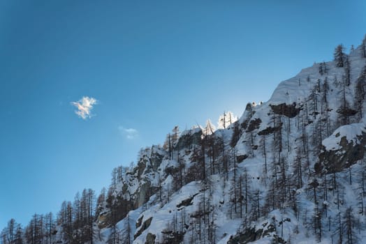 mountain in winter at sunset landscape