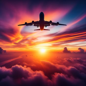 Passenger plane in the sky at sunset. High quality photo