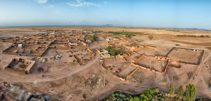 Maroc settlement in the desert near Marrakech aerial view