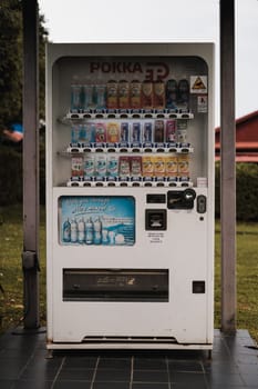 Singapore - July 9 2023: Close Up of Pokka Vending Machine