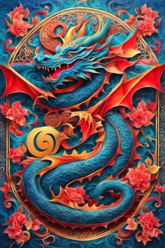 Dragon chinese new year 2024 poster symbol card illustration ai generated