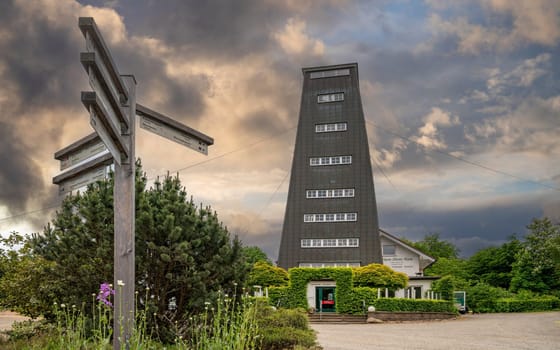 RHINE WESER TOWER, GERMANY - JUNE 7, 2023: Panoramic image of Rhine Weser Tower, tourist attraction on the long distance hiking trail Rothaarsteig on June 7, 2023 in Germany