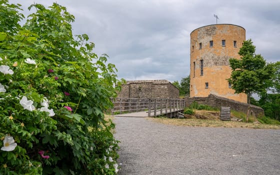 LUETZEL, GERMANY - JUNE 7, 2023: Ruin of Ginsburg castle against sky on June 7, 2023 in Luetzel, Germany