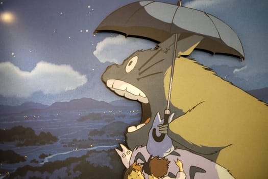 Singapore - August 21 2023: Studio Ghibli Totoro with Umbrella Art Showcase