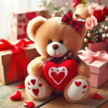 Teddy bear with heart, a good gift for Valentine's day. High quality photo