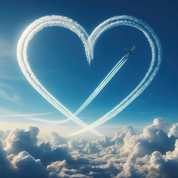 The plane left a heart-shaped trail in the sky.