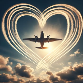 The plane left a heart-shaped trail in the sky.