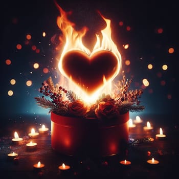 Burning heart in hands. Generative AI. High quality photo