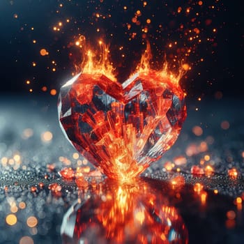Burning heart in hands. Generative AI. High quality photo