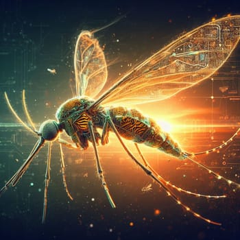 genetically modified macro closeup of nano robot engineered weapon mosquito in action concept design depopulation evil plan generative ai art