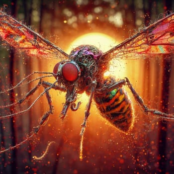 genetically modified macro closeup of nano robot engineered weapon mosquito in action concept design depopulation evil plan generative ai art