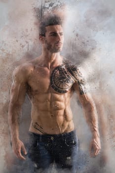 A man with a tattoo on his chest