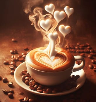 make latte art golden cappuccino at bar expert barista splashing cream fantasy illustration render art generated