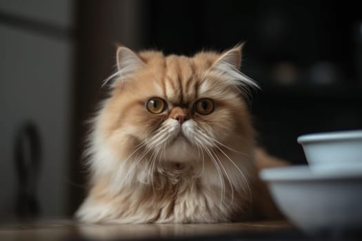 Portrait of a cute cat looking away. Highland fold cat breed.