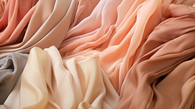 Samples of fabrics in a tailor studio in a soft peach color. AI