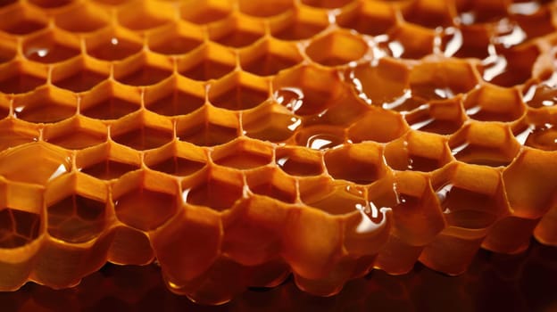 Marco juicy honeycomb background. Fresh sweet honey. Healthy foods AI