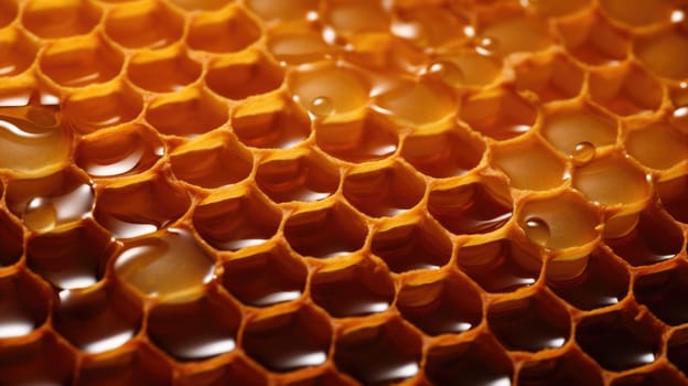 Marco juicy honeycomb background. Fresh sweet honey. Healthy foods AI