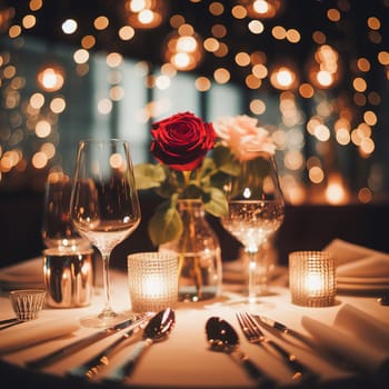 Table for two for a romantic dinner. Generative AI. High quality photo