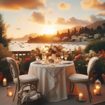 Table for two for a romantic dinner. Generative AI. High quality photo